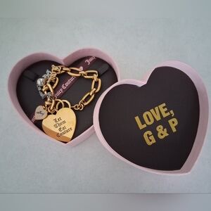 RARE Juicy Couture Gold Heart Charm Bracelet/ Y2K/ Original Heart Box